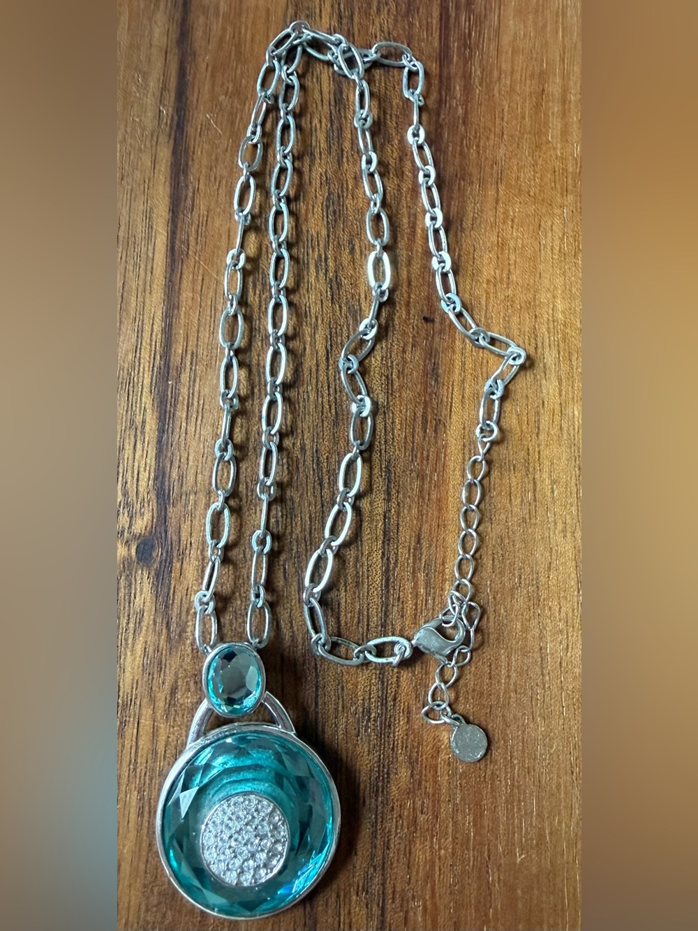 Butler Silver-Tone Necklace with Teal Blue Crystal Glass Pendant
